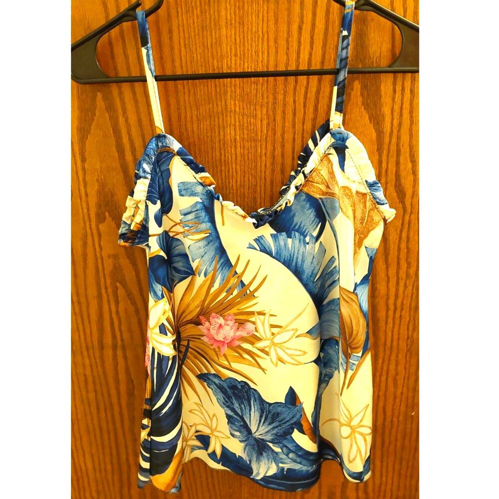 Made in Italy Tropical Floral Cami Ruffle Tank Cinque Terre Women's M